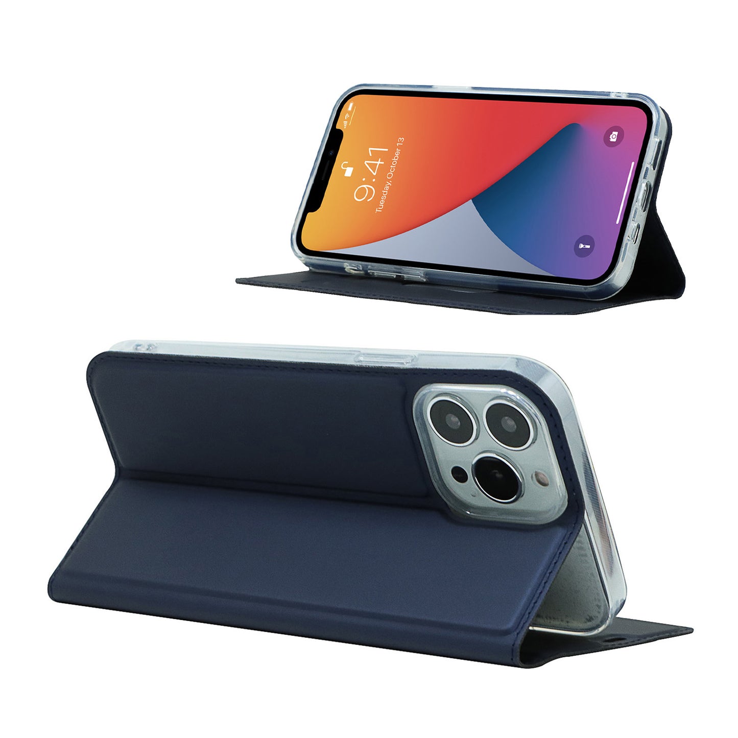 All-around Protection Auto-absorbed Fashion Solid Color Card Slot Shockproof Leather Phone Cover Case with Stand for iPhone 13 Pro 6.1 inch