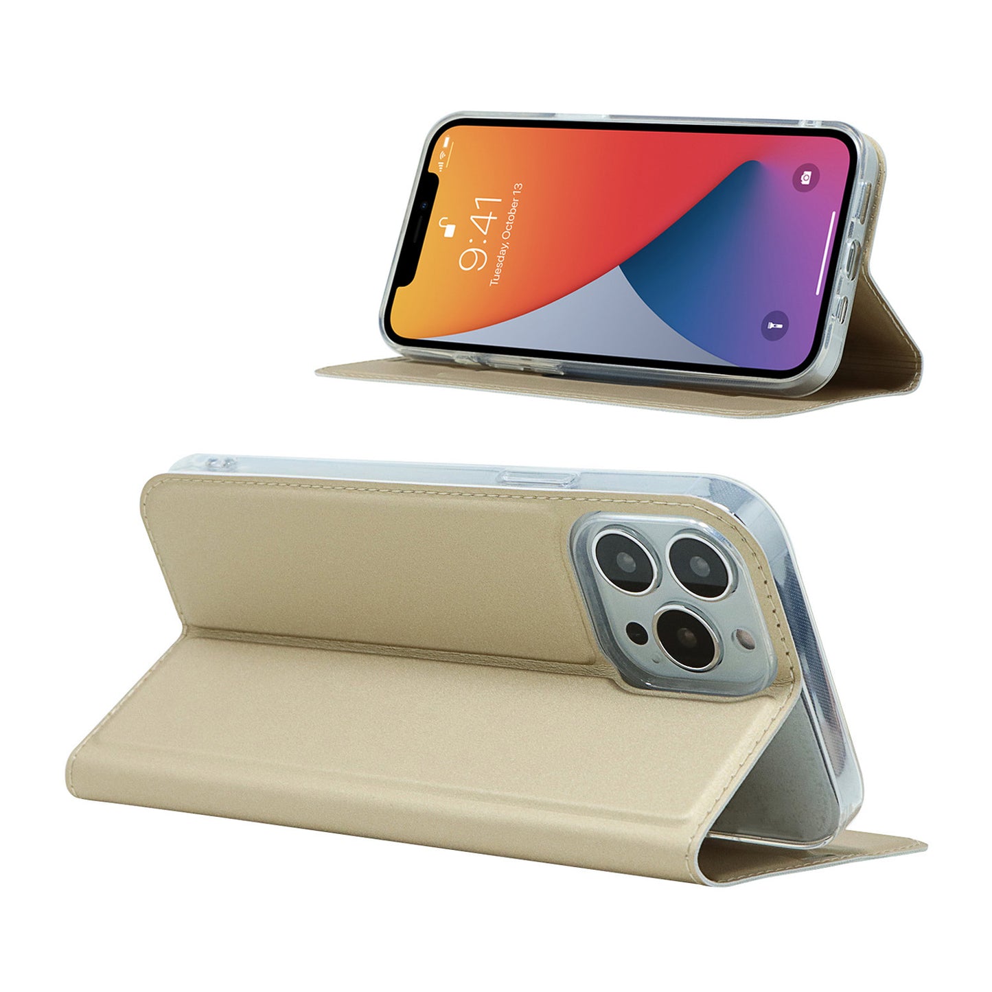 All-around Protection Auto-absorbed Fashion Solid Color Card Slot Shockproof Leather Phone Cover Case with Stand for iPhone 13 Pro 6.1 inch