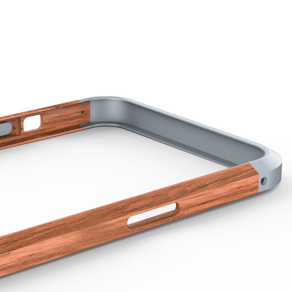 R-JUST Ultra Thin Hard Metal Aluminum Alloy Wooden Protect Bumper Frame Case for iPhone 13 Pro Max 6.7 inch