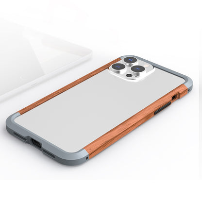 R-JUST Ultra Thin Hard Metal Aluminum Alloy Wooden Protect Bumper Frame Case for iPhone 13 Pro Max 6.7 inch