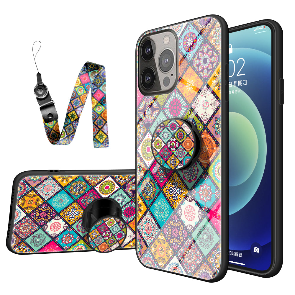 Anti-Scratch Glass Hybrid Case Phone Protector with Built-In Metal Sheet and Lanyard for iPhone 13 Pro Max 6.7 inch