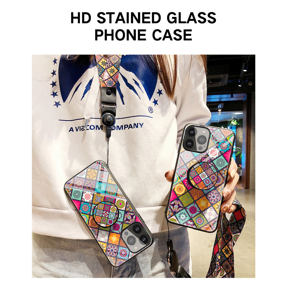 Anti-Scratch Glass Hybrid Case Phone Protector with Built-In Metal Sheet and Lanyard for iPhone 13 Pro Max 6.7 inch
