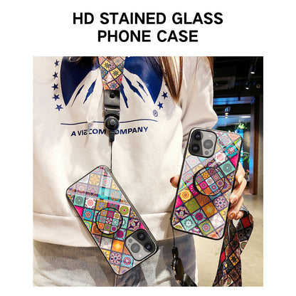 Anti-Scratch Glass Hybrid Case Phone Protector with Built-In Metal Sheet and Lanyard for iPhone 13 Pro Max 6.7 inch