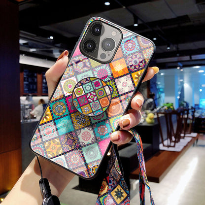 Shock-Absorbed Built-In Metal Sheet Phone Protector Glass Hybrid Case with Lanyard for iPhone 13 Pro 6.1 inch