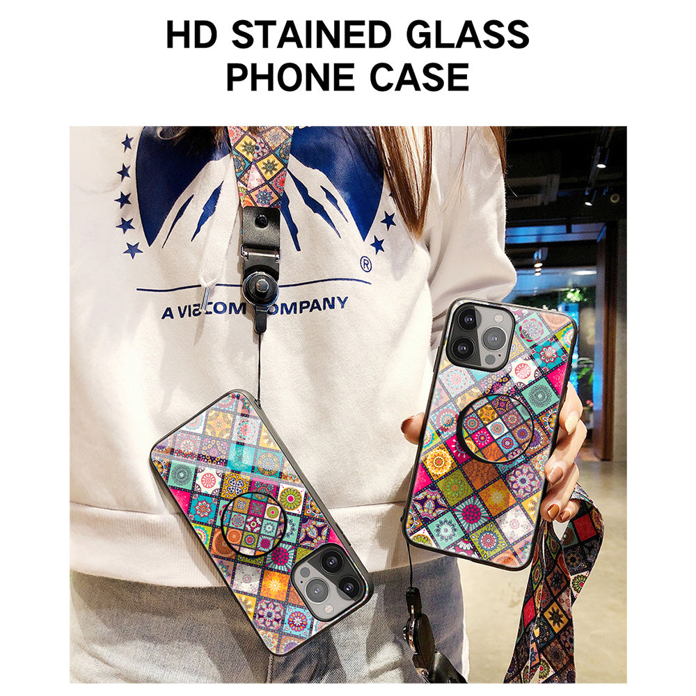Shock-Absorbed Built-In Metal Sheet Phone Protector Glass Hybrid Case with Lanyard for iPhone 13 Pro 6.1 inch