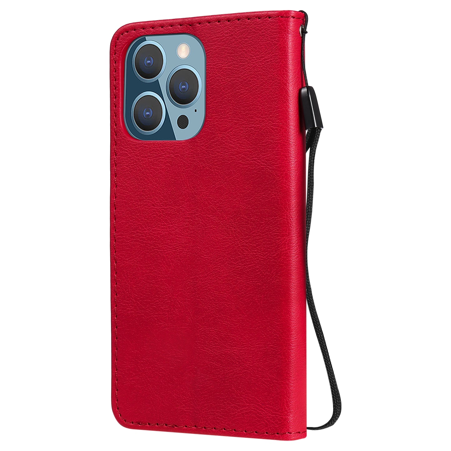 KT Leather Series-2 Solid Color PU Leather Phone Case Wallet Stand Shell with Strap for iPhone 13 Pro 6.1 inch