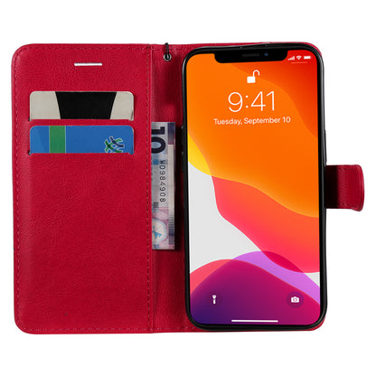 KT Leather Series-2 Solid Color PU Leather Phone Case Wallet Stand Shell with Strap for iPhone 13 Pro 6.1 inch