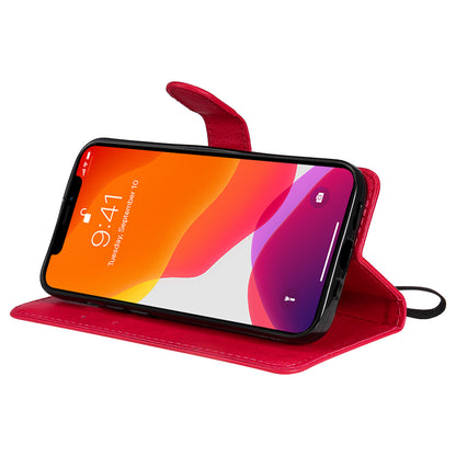 KT Leather Series-2 Solid Color PU Leather Phone Case Wallet Stand Shell with Strap for iPhone 13 Pro 6.1 inch