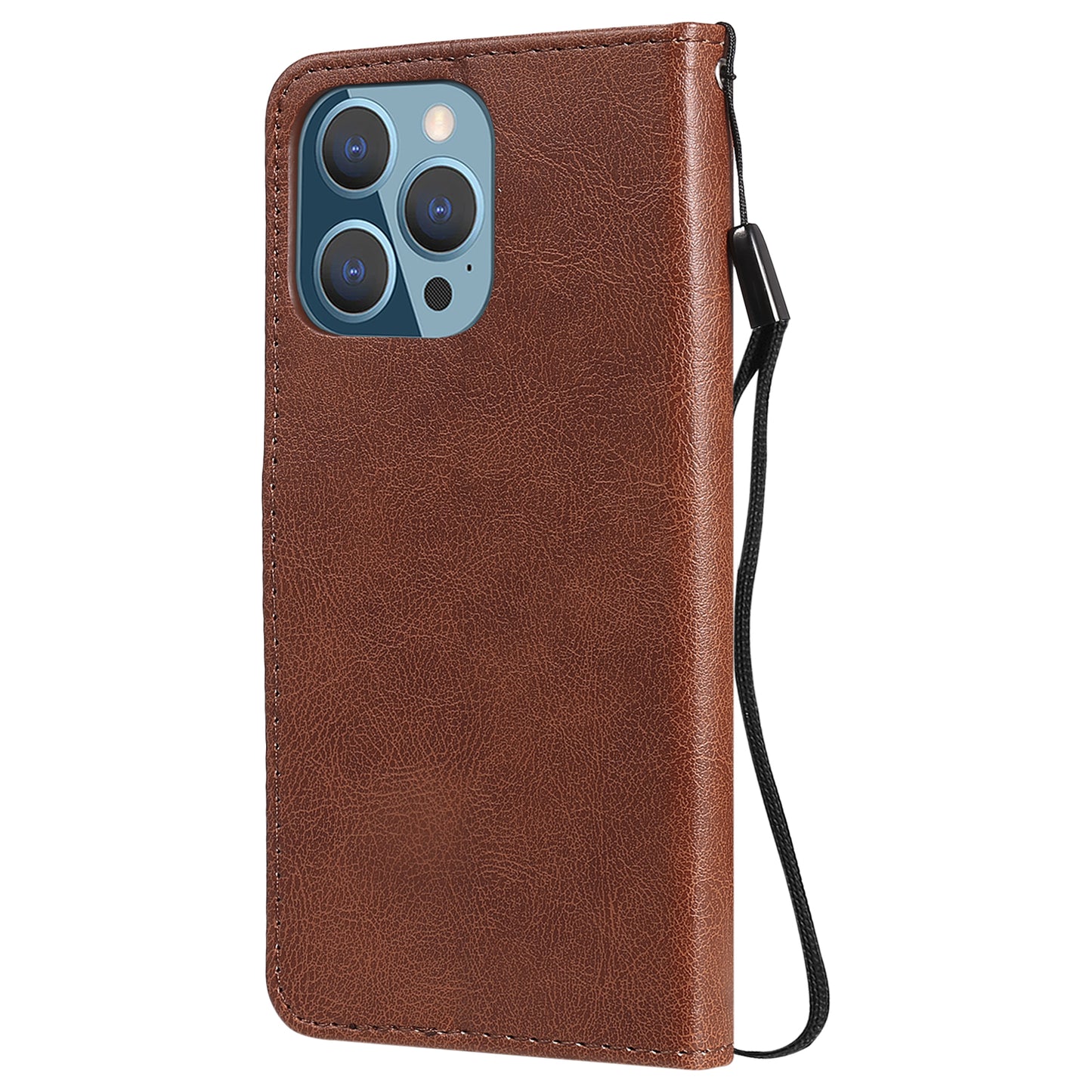 KT Leather Series-2 Solid Color PU Leather Phone Case Wallet Stand Shell with Strap for iPhone 13 Pro 6.1 inch