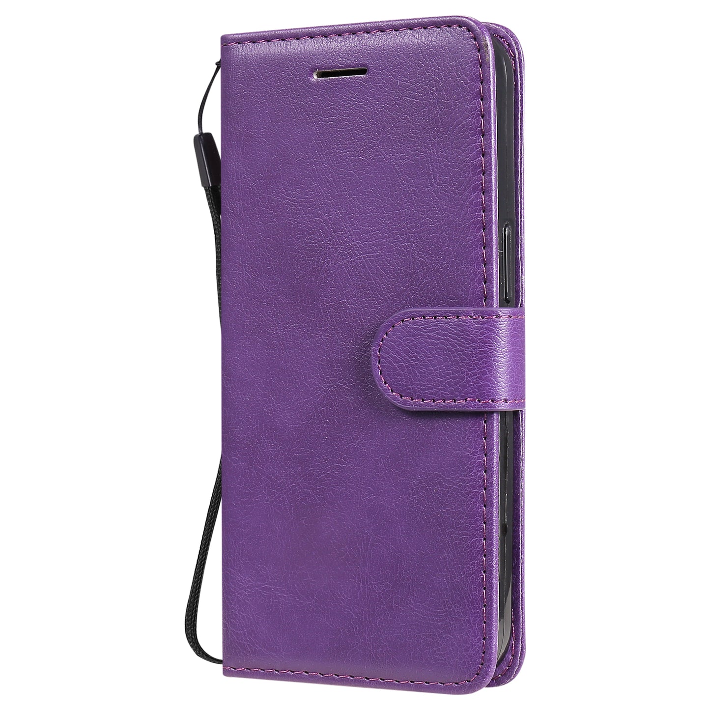 KT Leather Series-2 Solid Color PU Leather Phone Case Wallet Stand Shell with Strap for iPhone 13 Pro 6.1 inch
