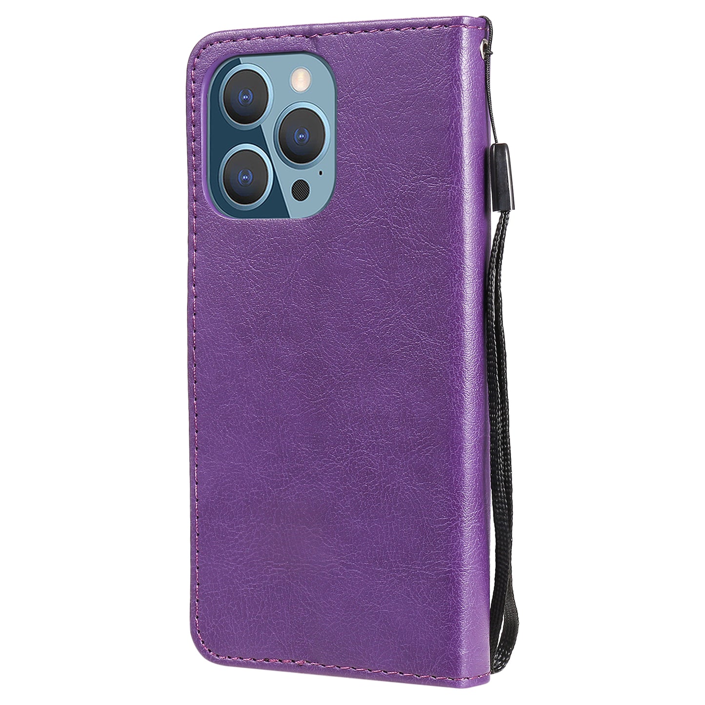 KT Leather Series-2 Solid Color PU Leather Phone Case Wallet Stand Shell with Strap for iPhone 13 Pro 6.1 inch
