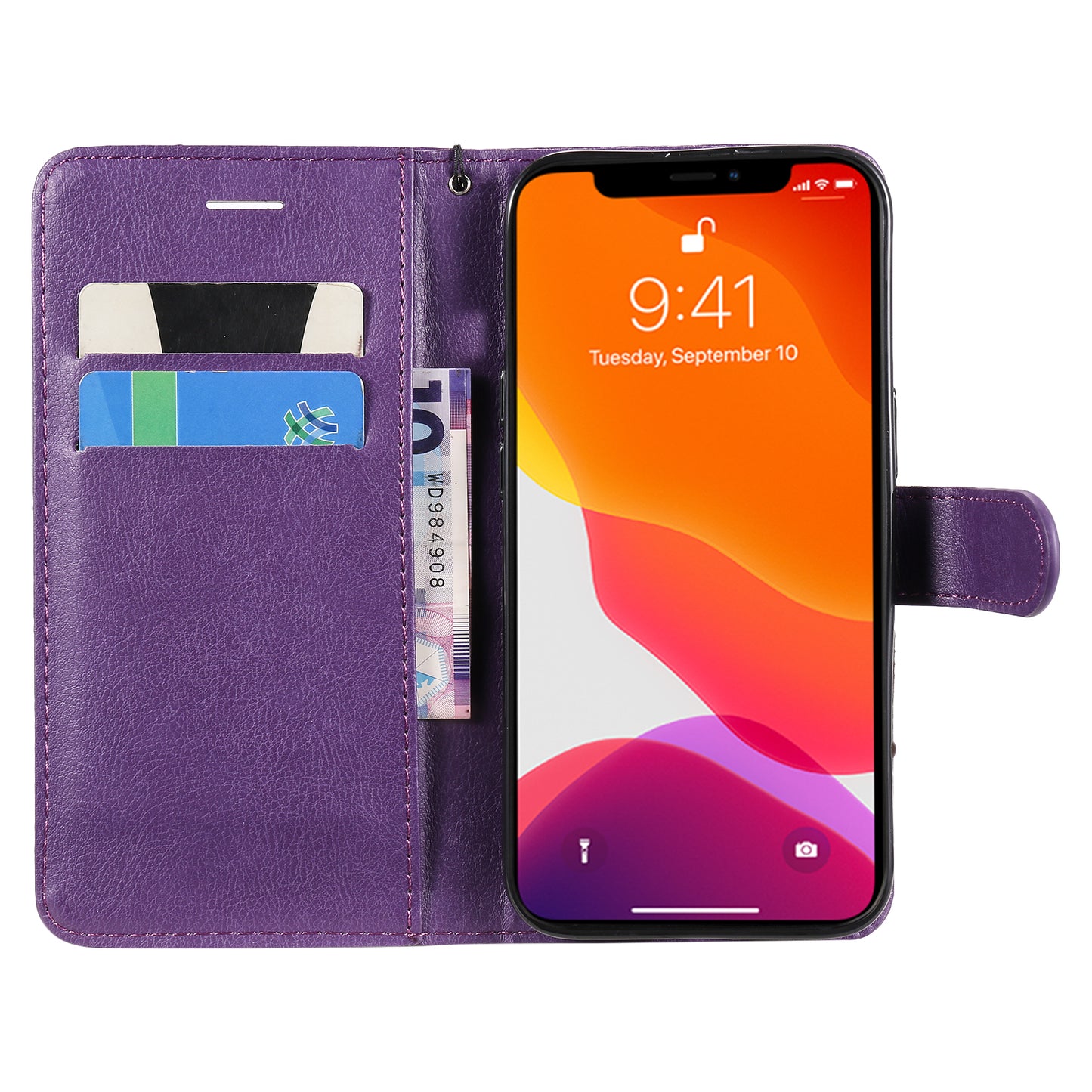 KT Leather Series-2 Solid Color PU Leather Phone Case Wallet Stand Shell with Strap for iPhone 13 Pro 6.1 inch
