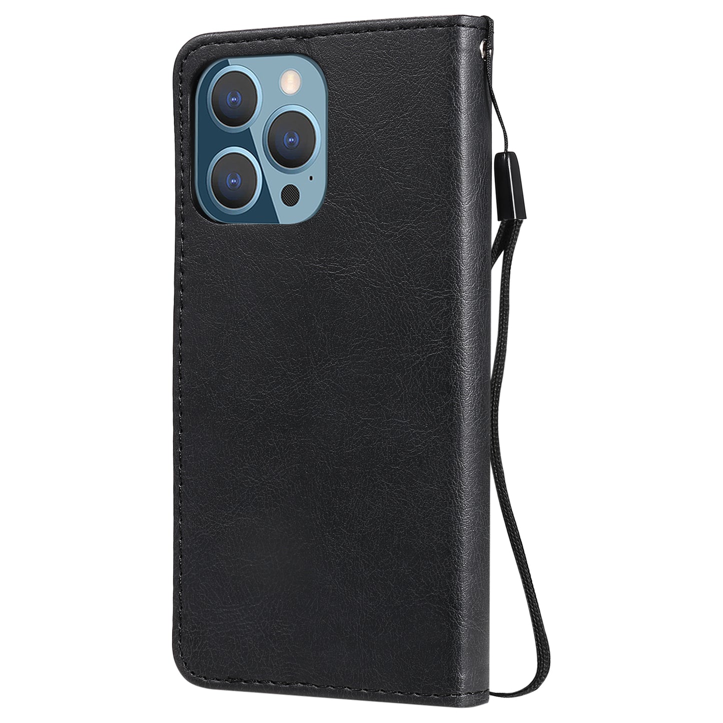 KT Leather Series-2 Solid Color PU Leather Phone Case Wallet Stand Shell with Strap for iPhone 13 Pro 6.1 inch