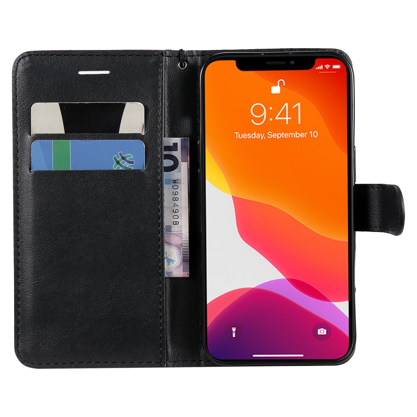 KT Leather Series-2 Solid Color PU Leather Phone Case Wallet Stand Shell with Strap for iPhone 13 Pro 6.1 inch