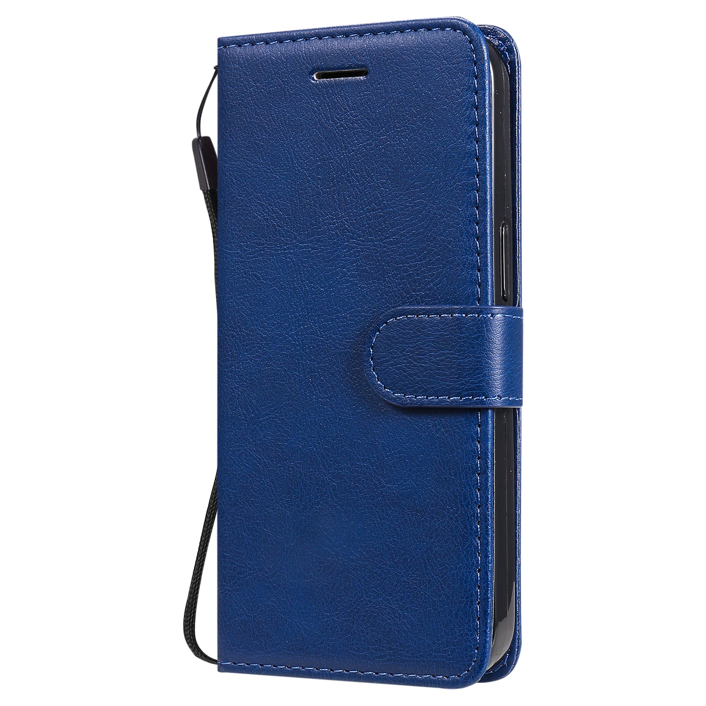 KT Leather Series-2 Solid Color PU Leather Phone Case Wallet Stand Shell with Strap for iPhone 13 Pro 6.1 inch