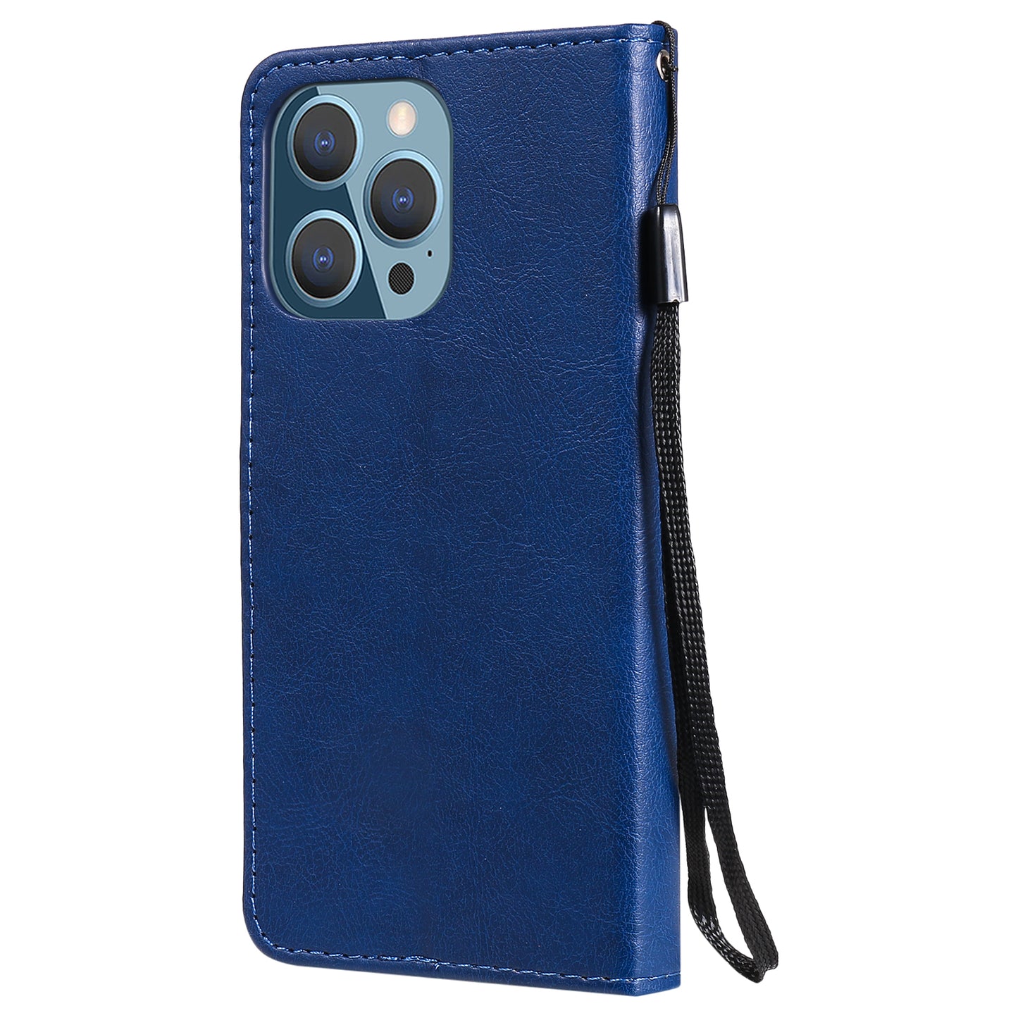 KT Leather Series-2 Solid Color PU Leather Phone Case Wallet Stand Shell with Strap for iPhone 13 Pro 6.1 inch