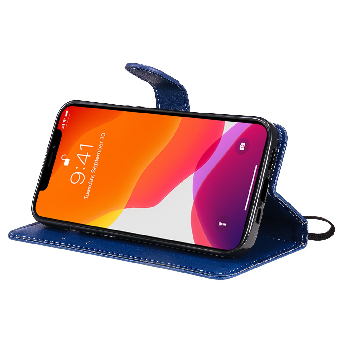 KT Leather Series-2 Solid Color PU Leather Phone Case Wallet Stand Shell with Strap for iPhone 13 Pro 6.1 inch