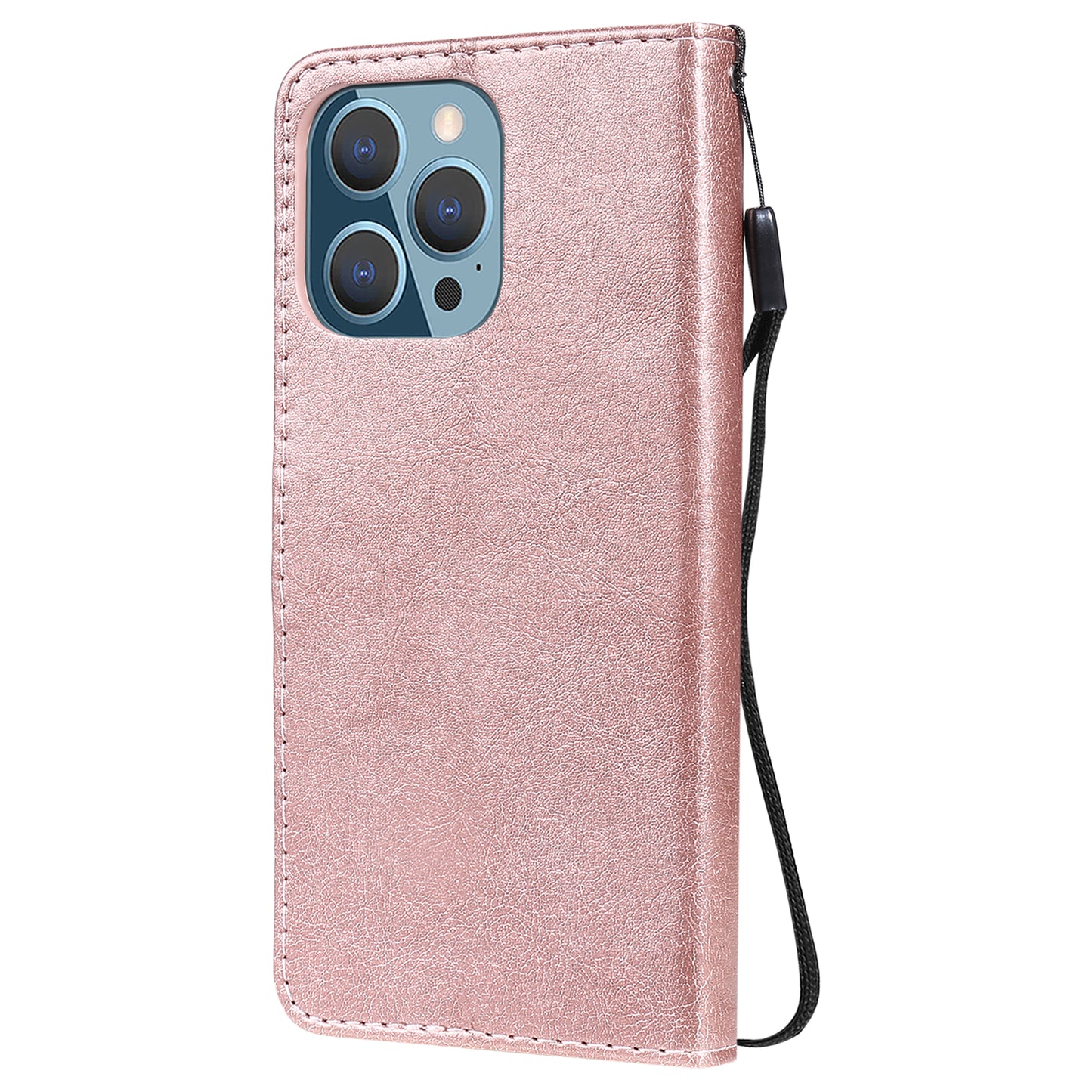 KT Leather Series-2 Solid Color PU Leather Phone Case Wallet Stand Shell with Strap for iPhone 13 Pro 6.1 inch