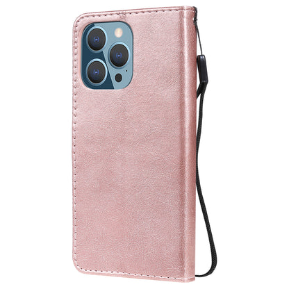 KT Leather Series-2 Solid Color PU Leather Phone Case Wallet Stand Shell with Strap for iPhone 13 Pro 6.1 inch