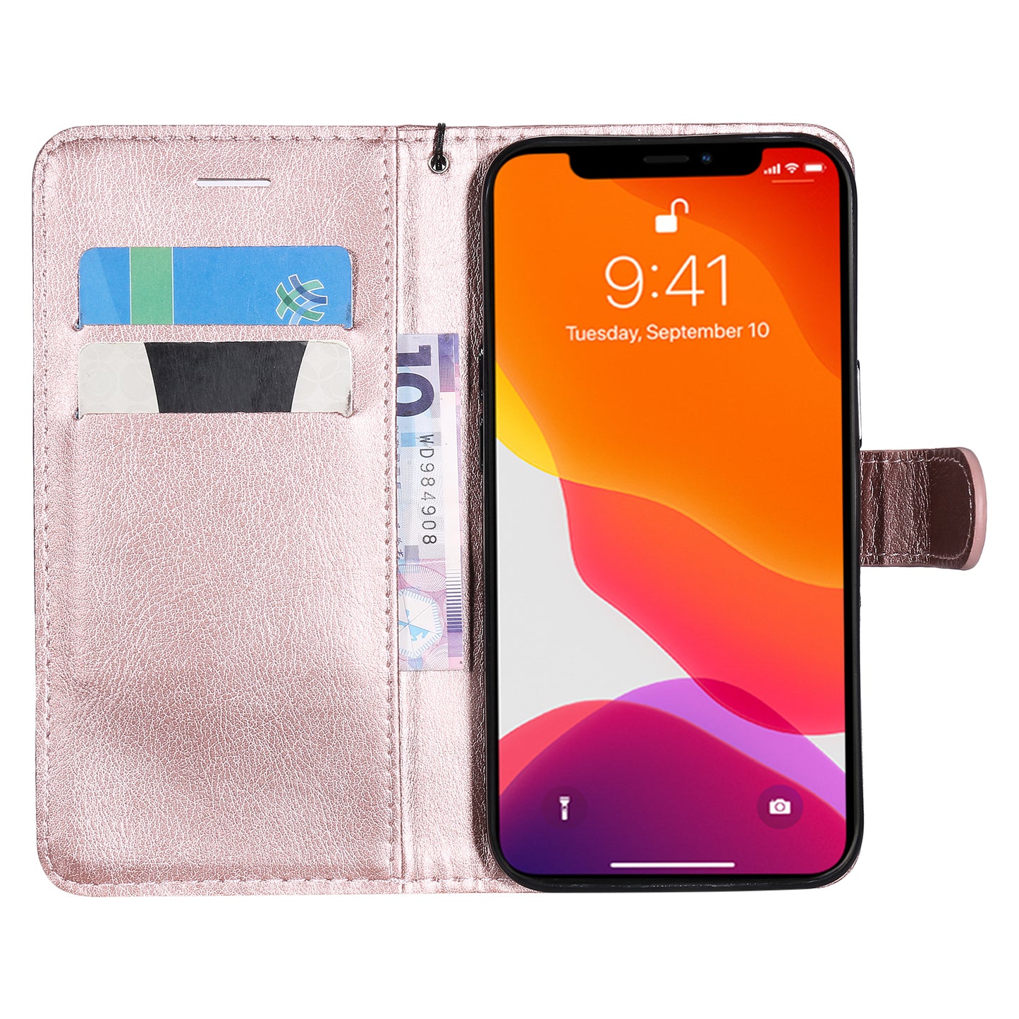 KT Leather Series-2 Solid Color PU Leather Phone Case Wallet Stand Shell with Strap for iPhone 13 Pro 6.1 inch