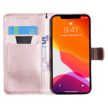 KT Leather Series-2 Solid Color PU Leather Phone Case Wallet Stand Shell with Strap for iPhone 13 Pro 6.1 inch