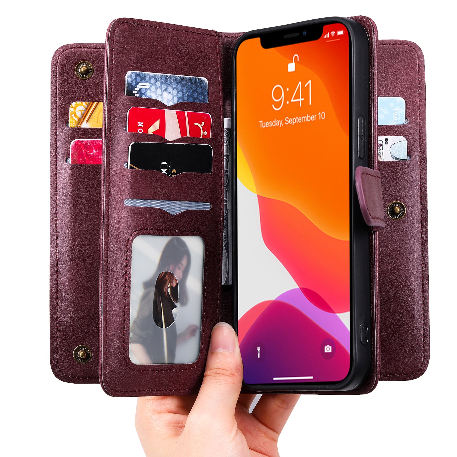 KT Multi-functional Series-1 Multiple Card Slots Drop-Resistant Wallet Design Phone Cover Stand Shell for iPhone 13 Pro Max 6.7 inch