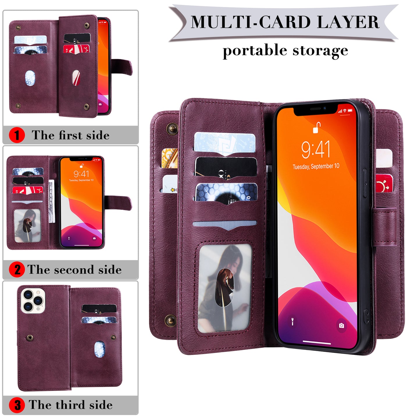 KT Multi-functional Series-1 Multiple Card Slots Drop-Resistant Wallet Design Phone Cover Stand Shell for iPhone 13 Pro Max 6.7 inch