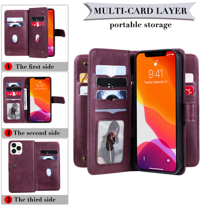 KT Multi-functional Series-1 Multiple Card Slots Drop-Resistant Wallet Design Phone Cover Stand Shell for iPhone 13 Pro Max 6.7 inch
