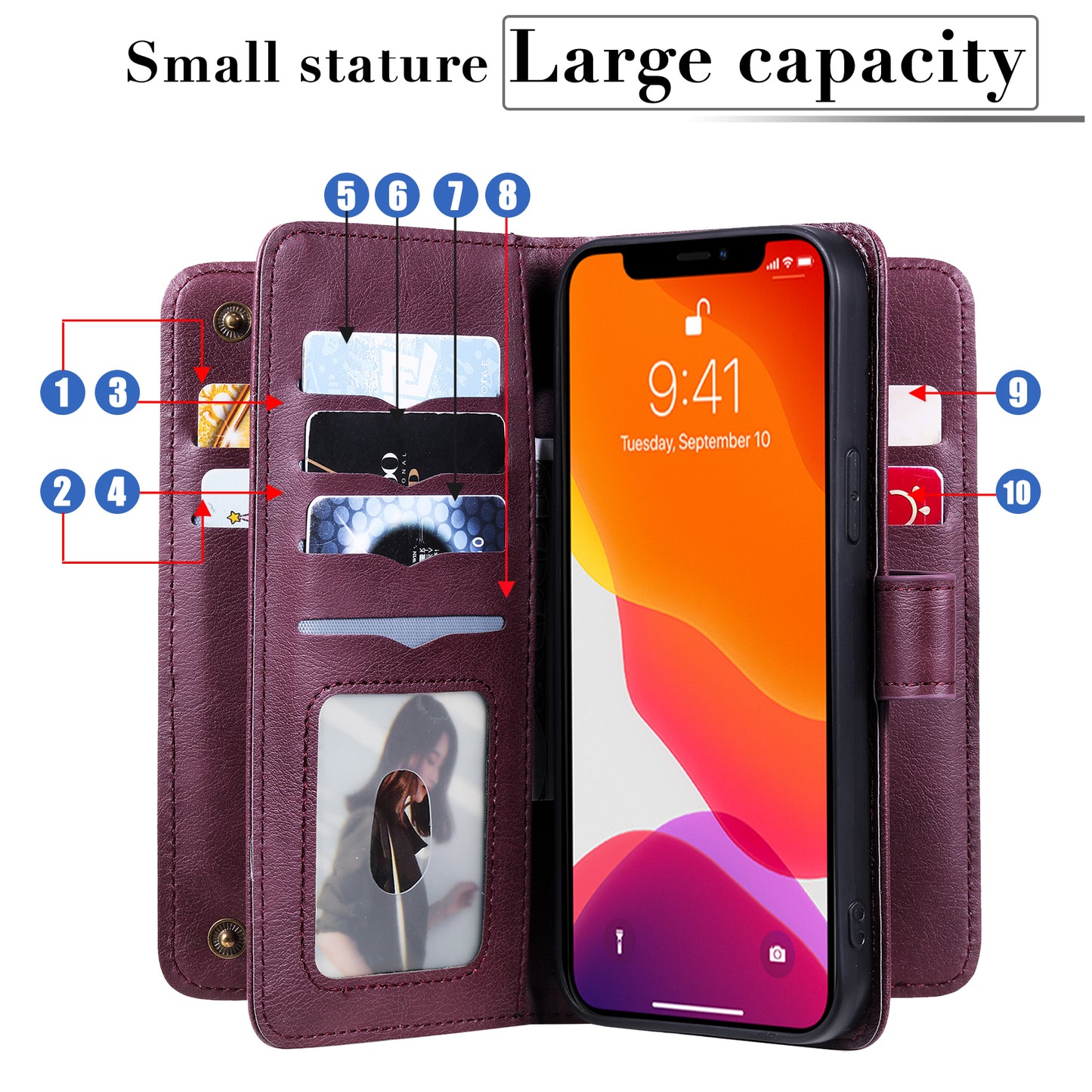 KT Multi-functional Series-1 Multiple Card Slots Drop-Resistant Wallet Design Phone Cover Stand Shell for iPhone 13 Pro Max 6.7 inch