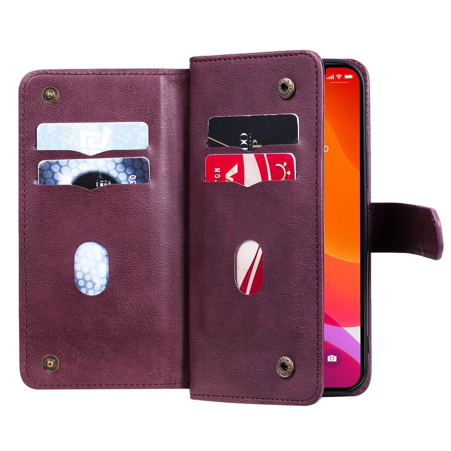 KT Multi-functional Series-1 Multiple Card Slots Drop-Resistant Wallet Design Phone Cover Stand Shell for iPhone 13 Pro Max 6.7 inch