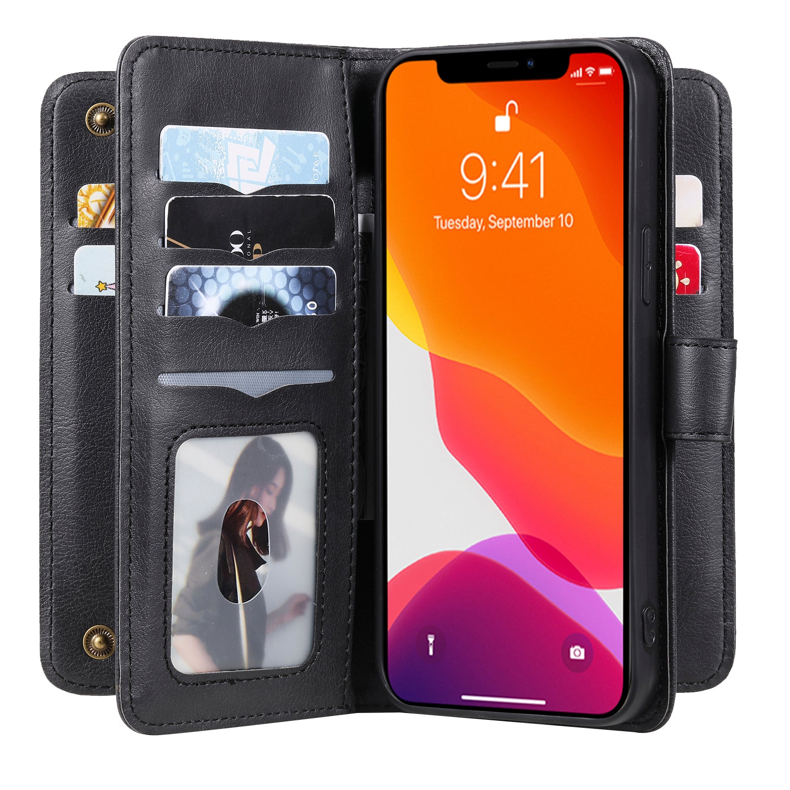 KT Multi-functional Series-1 Multiple Card Slots Drop-Resistant Wallet Design Phone Cover Stand Shell for iPhone 13 Pro Max 6.7 inch