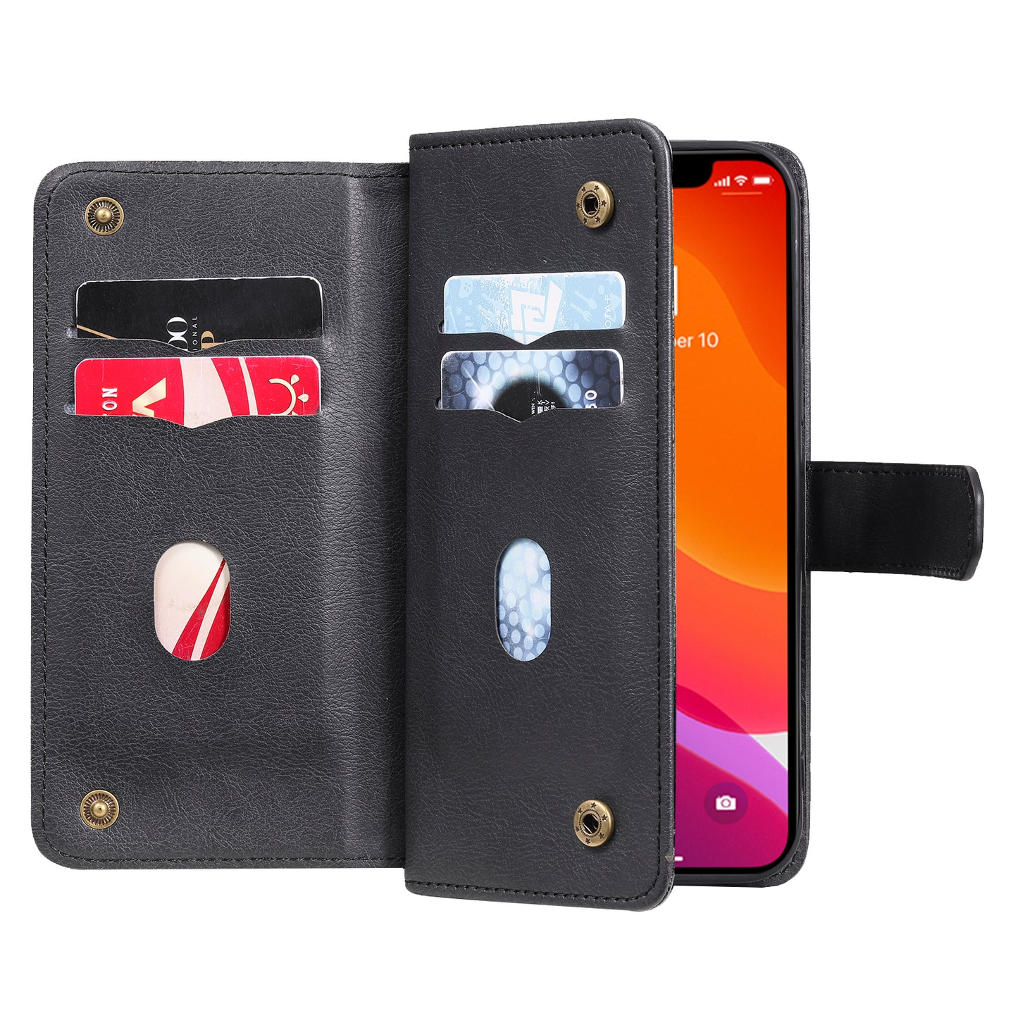 KT Multi-functional Series-1 Multiple Card Slots Drop-Resistant Wallet Design Phone Cover Stand Shell for iPhone 13 Pro Max 6.7 inch
