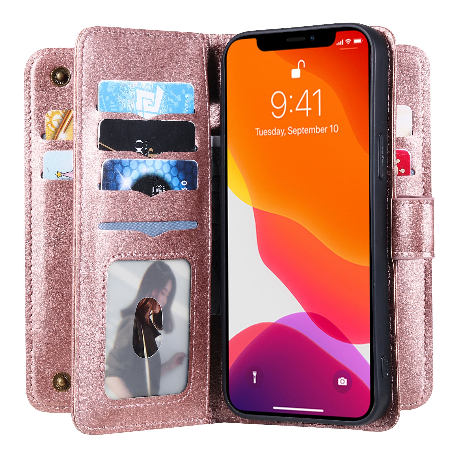KT Multi-functional Series-1 Multiple Card Slots Drop-Resistant Wallet Design Phone Cover Stand Shell for iPhone 13 Pro Max 6.7 inch