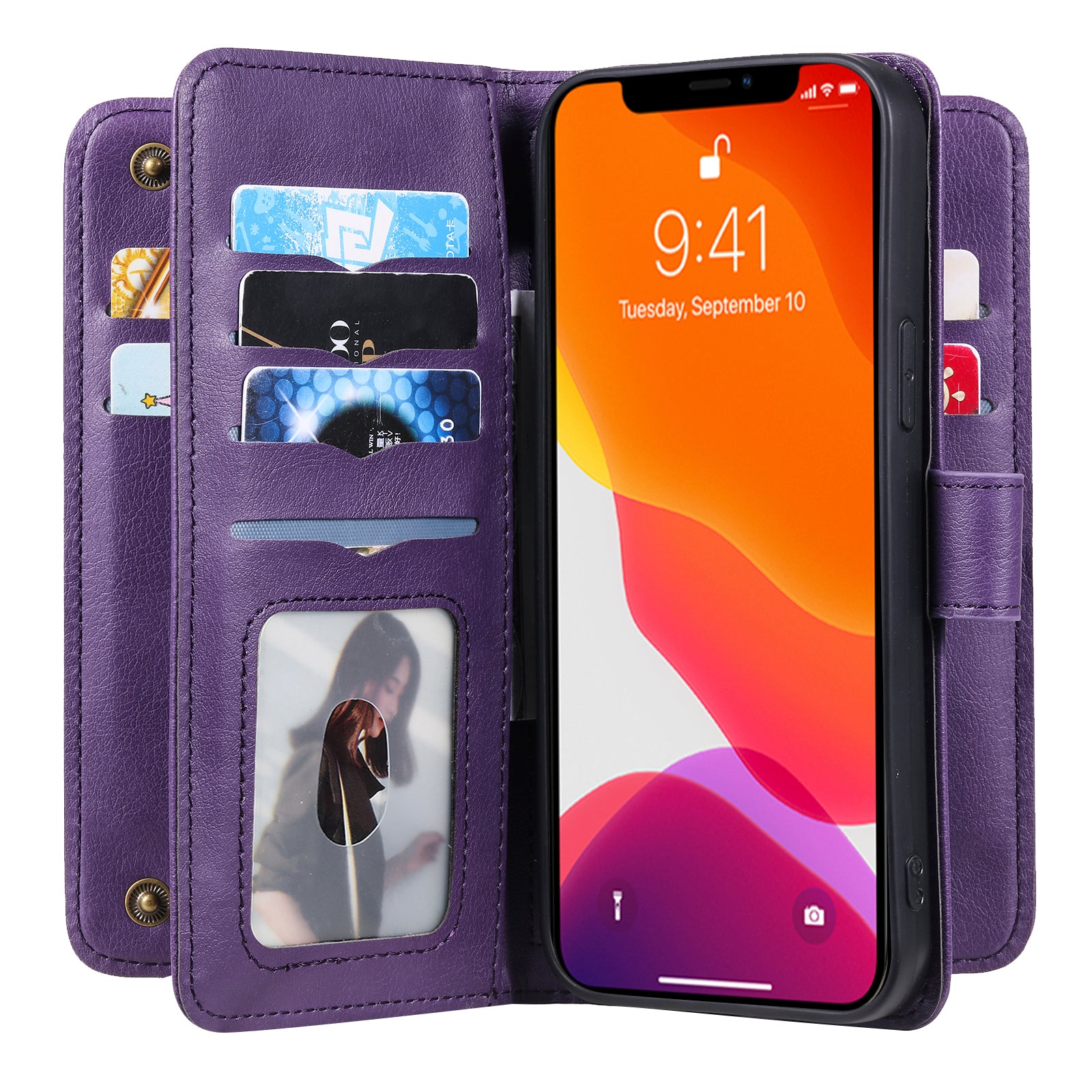 KT Multi-functional Series-1 Multiple Card Slots Drop-Resistant Wallet Design Phone Cover Stand Shell for iPhone 13 Pro Max 6.7 inch