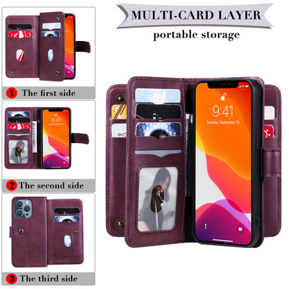 For iPhone 13 Pro 6.1 inch KT Multi-functional Series-1 Large Capacity Phone Cover Stand Shell with Multiple Card Slots Wallet Design