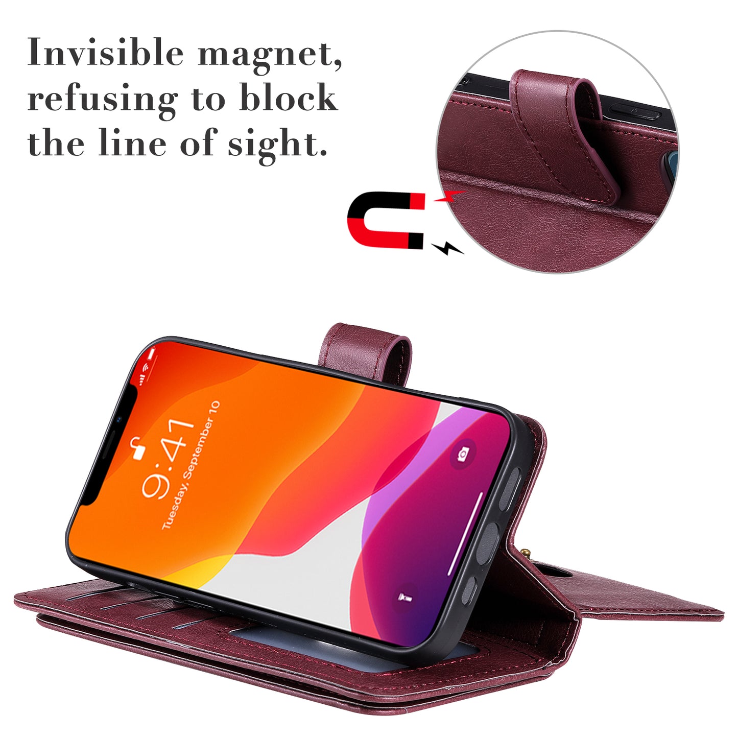For iPhone 13 Pro 6.1 inch KT Multi-functional Series-1 Large Capacity Phone Cover Stand Shell with Multiple Card Slots Wallet Design