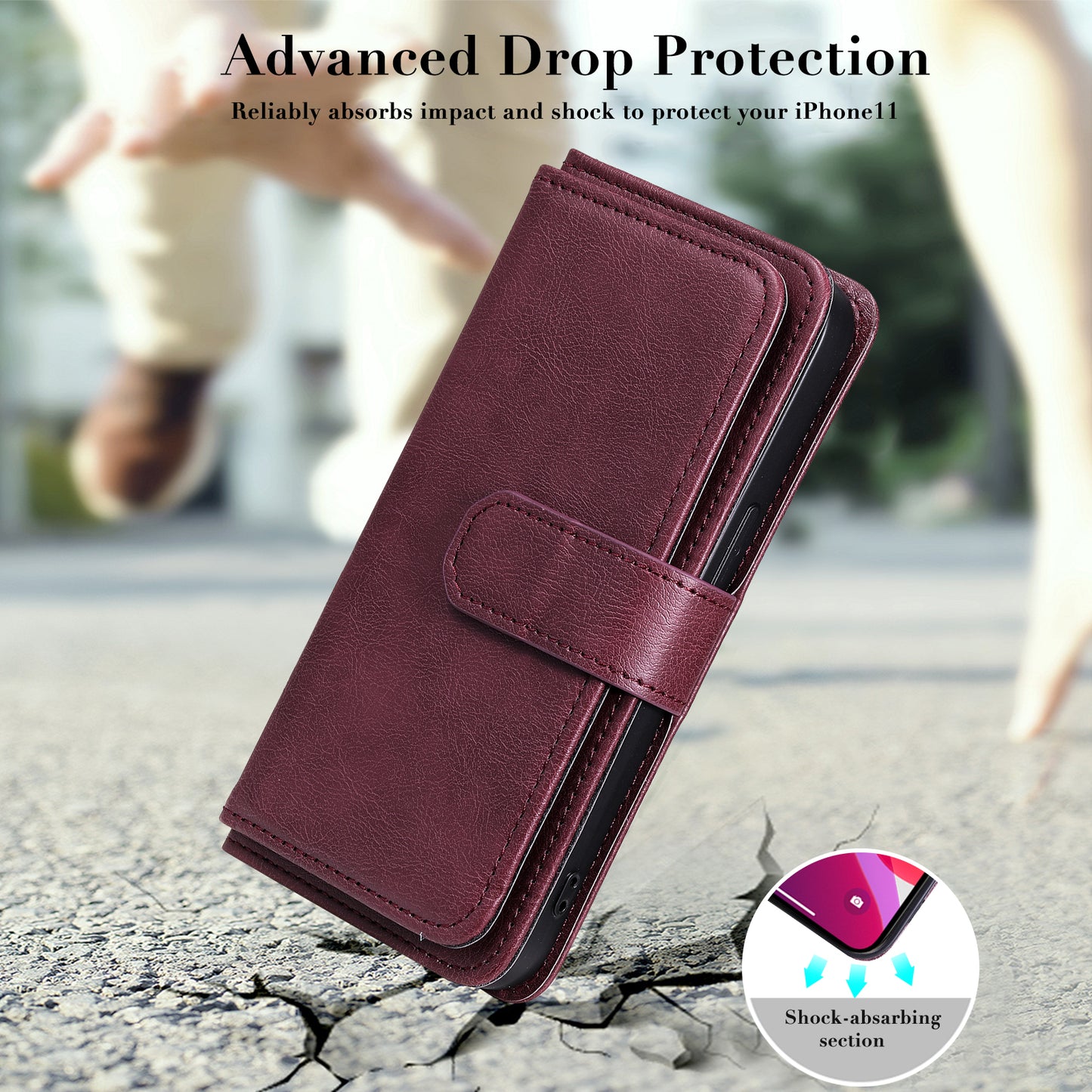 For iPhone 13 Pro 6.1 inch KT Multi-functional Series-1 Large Capacity Phone Cover Stand Shell with Multiple Card Slots Wallet Design