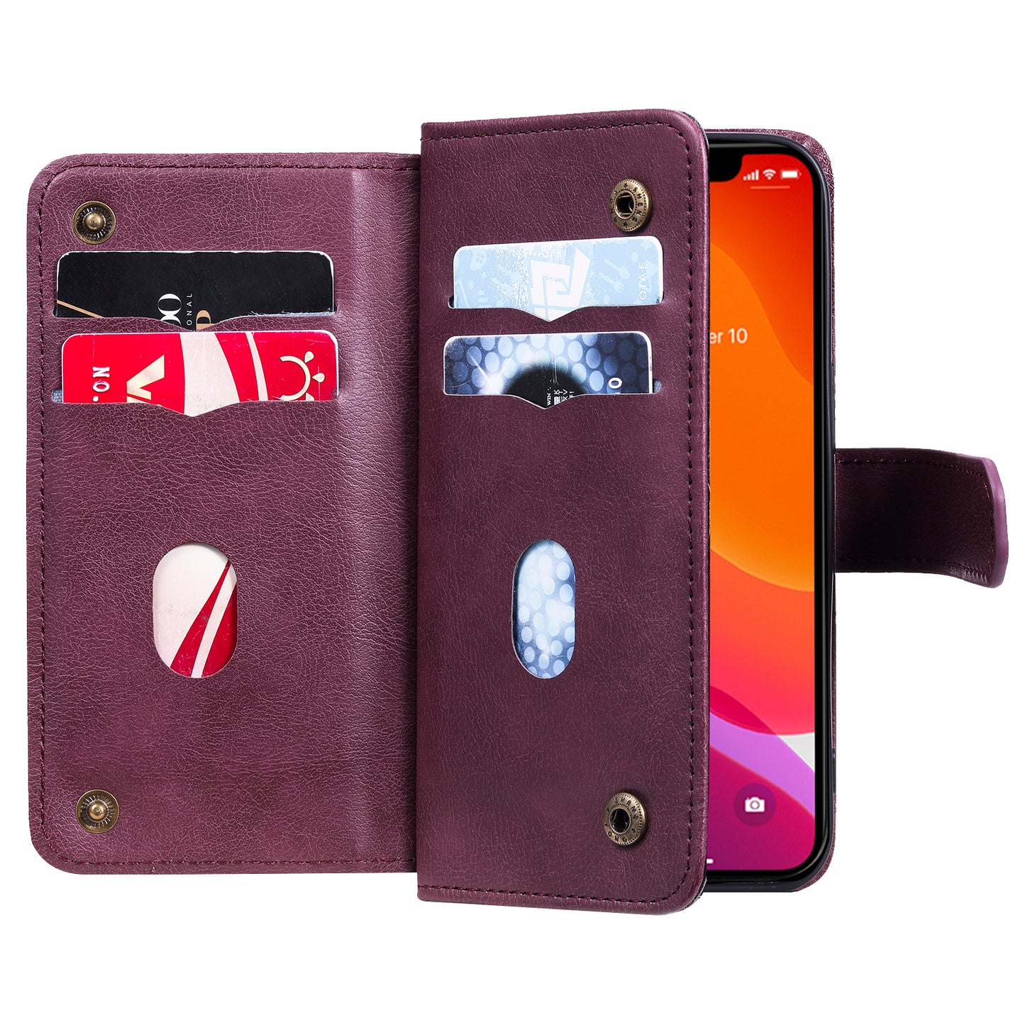 For iPhone 13 Pro 6.1 inch KT Multi-functional Series-1 Large Capacity Phone Cover Stand Shell with Multiple Card Slots Wallet Design