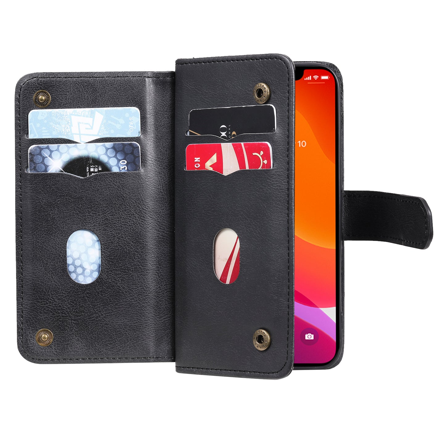 For iPhone 13 Pro 6.1 inch KT Multi-functional Series-1 Large Capacity Phone Cover Stand Shell with Multiple Card Slots Wallet Design