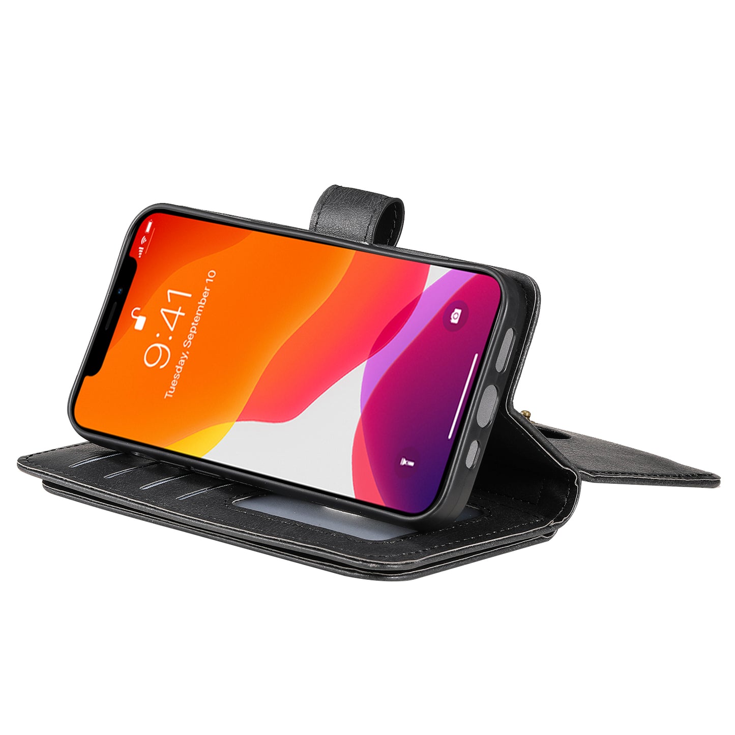 For iPhone 13 Pro 6.1 inch KT Multi-functional Series-1 Large Capacity Phone Cover Stand Shell with Multiple Card Slots Wallet Design