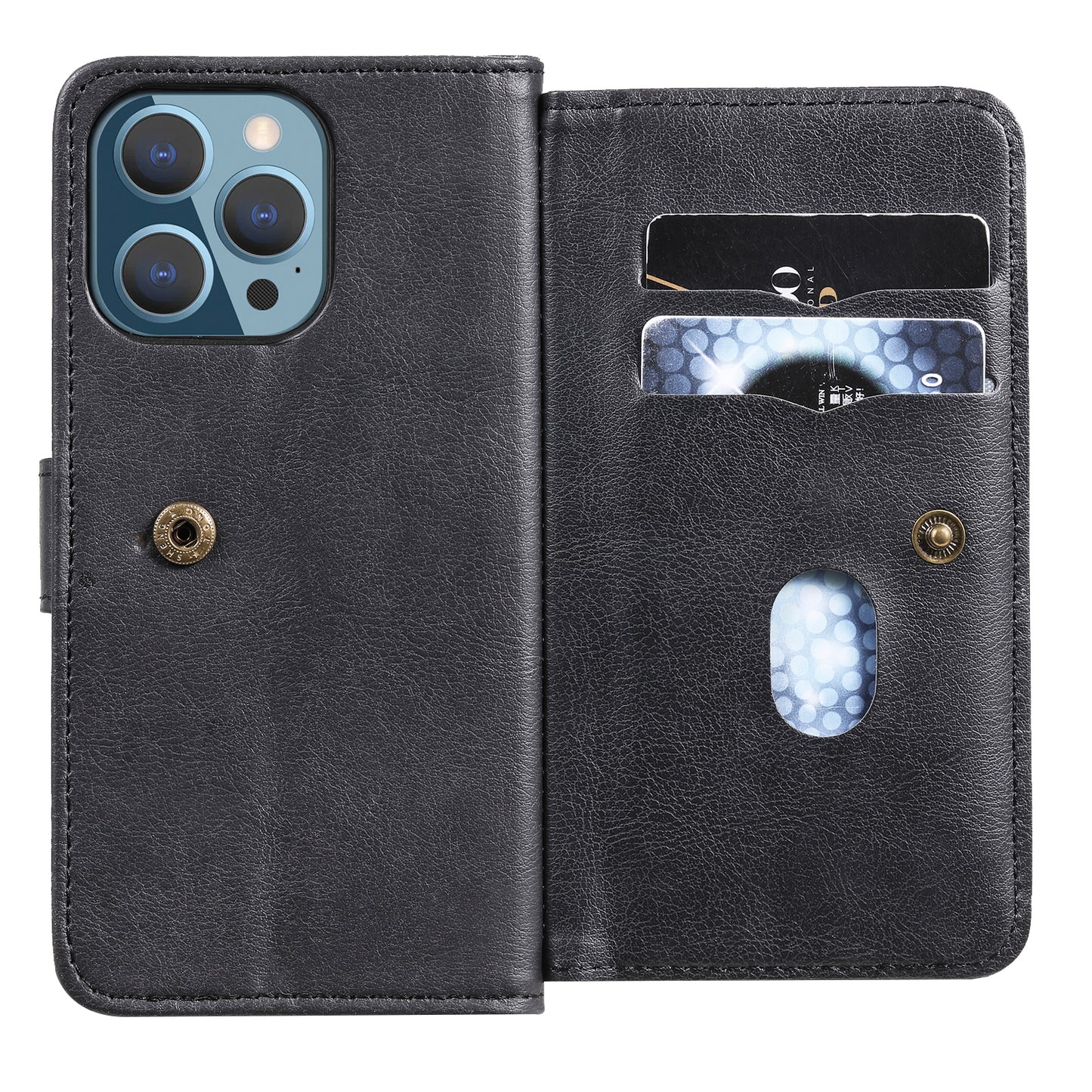 For iPhone 13 Pro 6.1 inch KT Multi-functional Series-1 Large Capacity Phone Cover Stand Shell with Multiple Card Slots Wallet Design