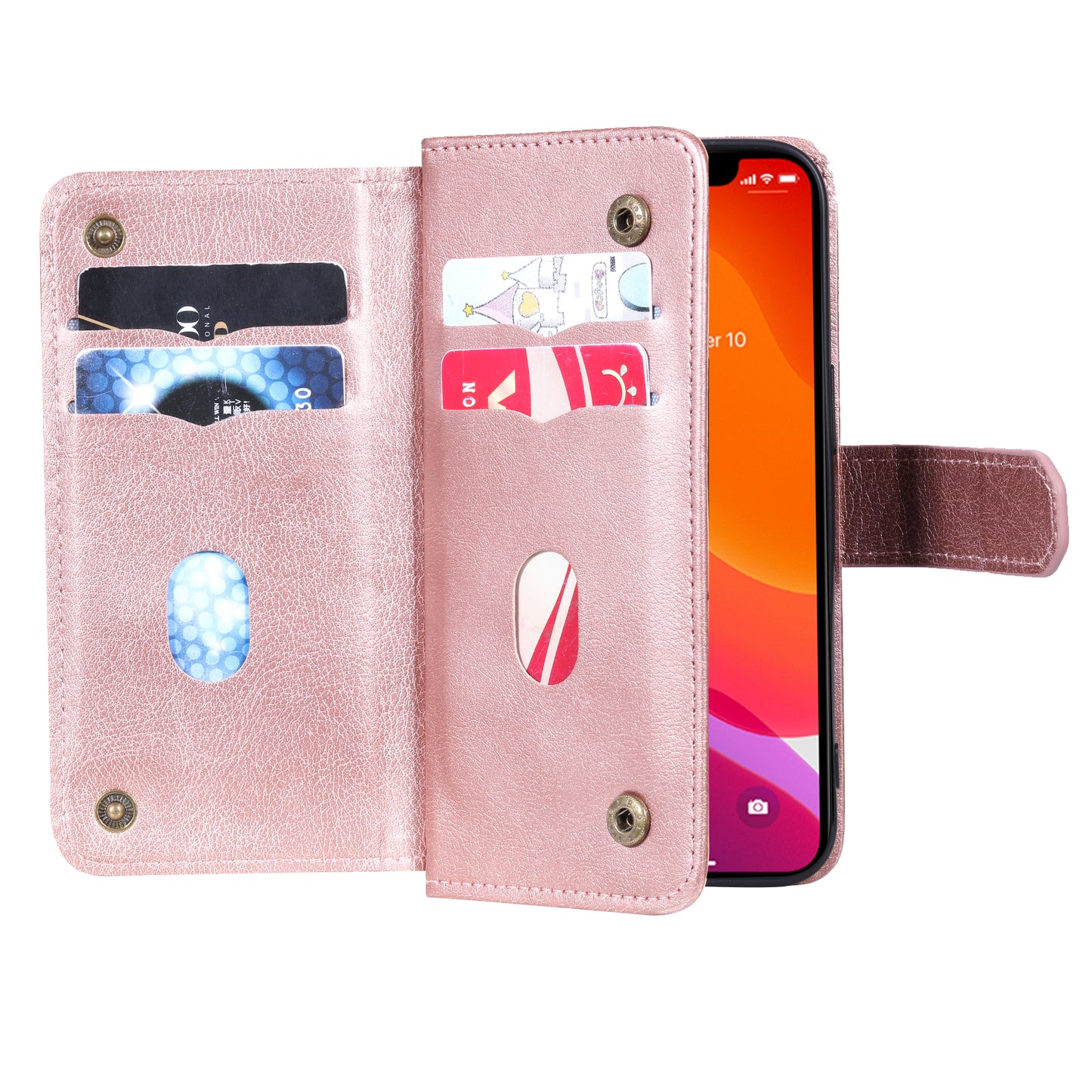 For iPhone 13 Pro 6.1 inch KT Multi-functional Series-1 Large Capacity Phone Cover Stand Shell with Multiple Card Slots Wallet Design