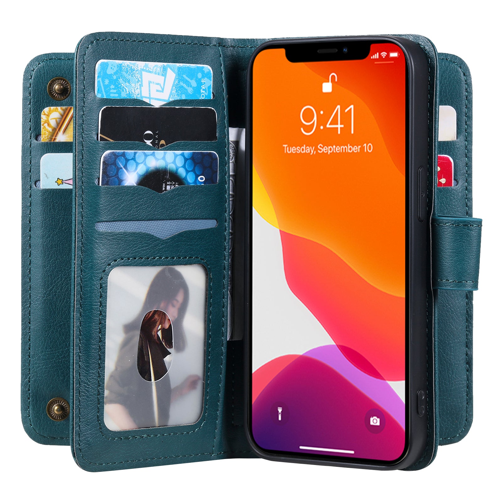 For iPhone 13 Pro 6.1 inch KT Multi-functional Series-1 Large Capacity Phone Cover Stand Shell with Multiple Card Slots Wallet Design