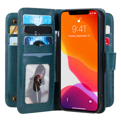 For iPhone 13 Pro 6.1 inch KT Multi-functional Series-1 Large Capacity Phone Cover Stand Shell with Multiple Card Slots Wallet Design