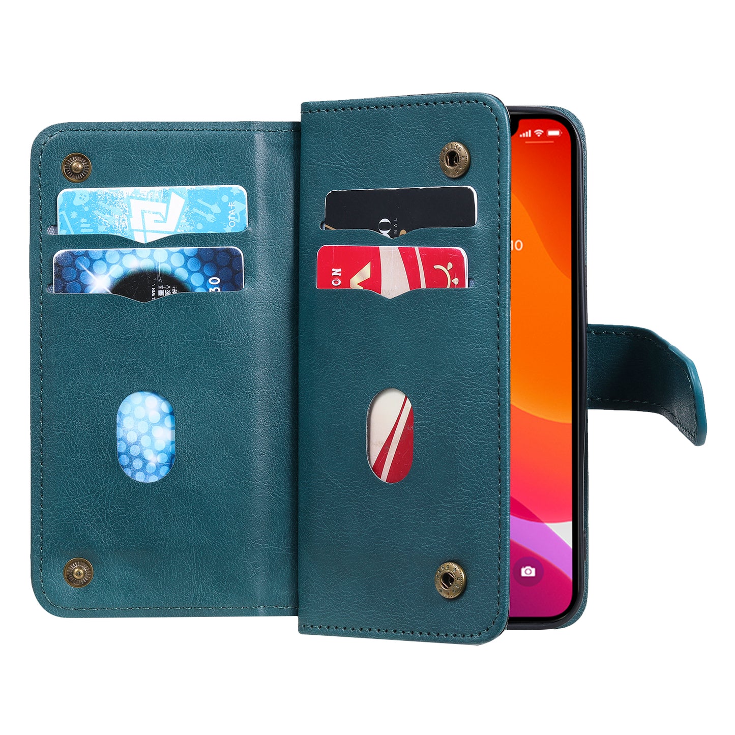 For iPhone 13 Pro 6.1 inch KT Multi-functional Series-1 Large Capacity Phone Cover Stand Shell with Multiple Card Slots Wallet Design