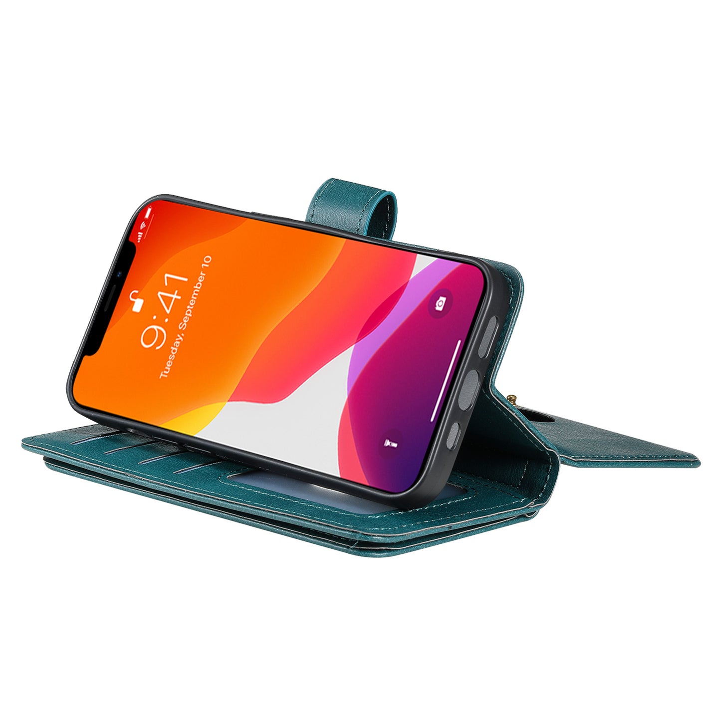 For iPhone 13 Pro 6.1 inch KT Multi-functional Series-1 Large Capacity Phone Cover Stand Shell with Multiple Card Slots Wallet Design