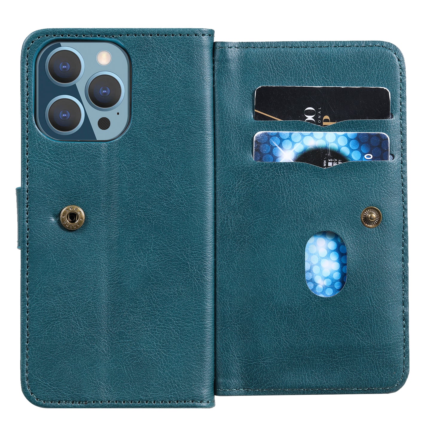 For iPhone 13 Pro 6.1 inch KT Multi-functional Series-1 Large Capacity Phone Cover Stand Shell with Multiple Card Slots Wallet Design