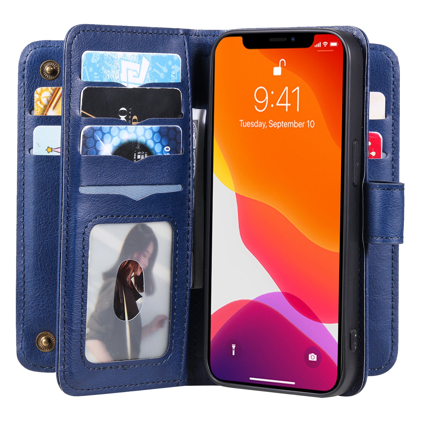 For iPhone 13 Pro 6.1 inch KT Multi-functional Series-1 Large Capacity Phone Cover Stand Shell with Multiple Card Slots Wallet Design