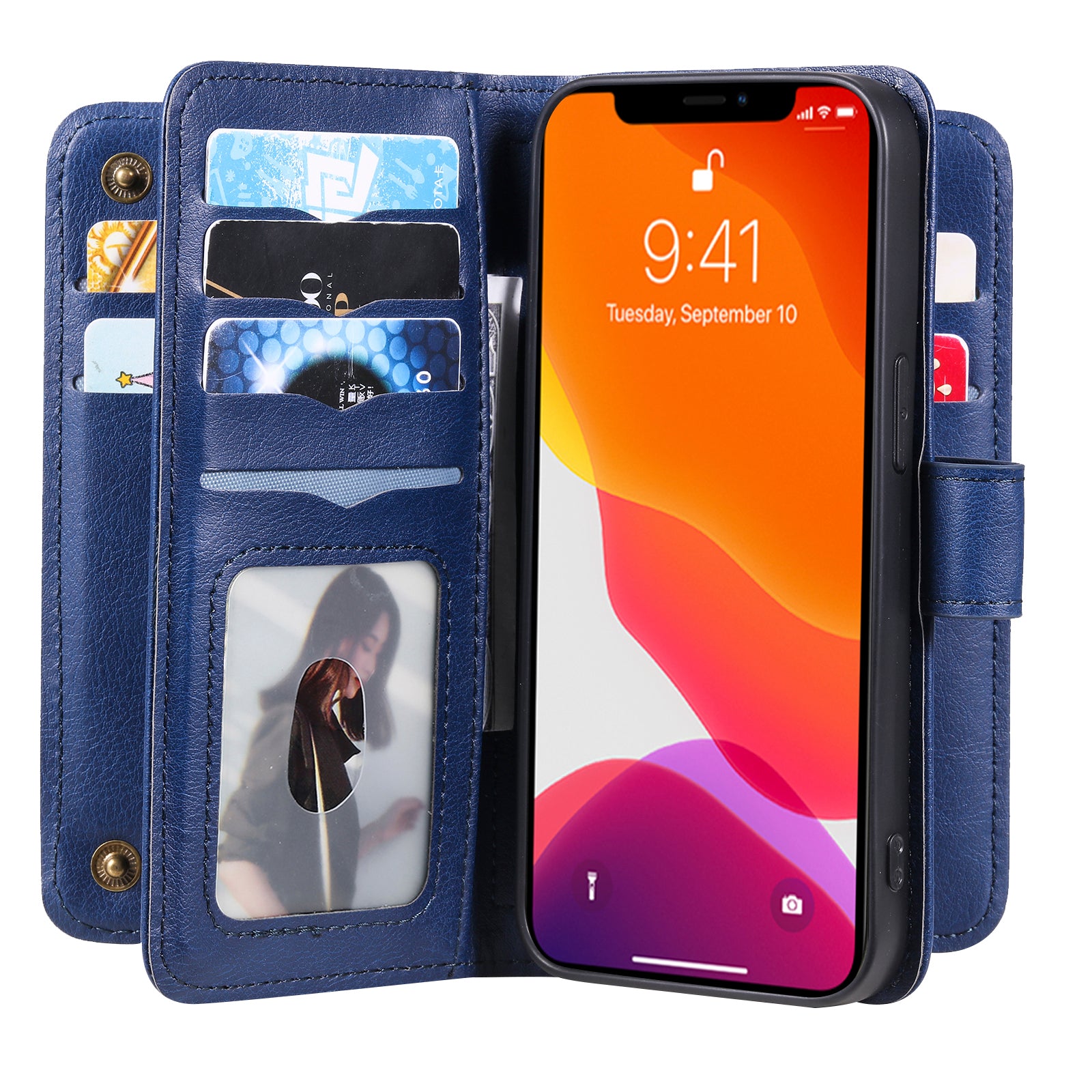 For iPhone 13 Pro 6.1 inch KT Multi-functional Series-1 Large Capacity Phone Cover Stand Shell with Multiple Card Slots Wallet Design