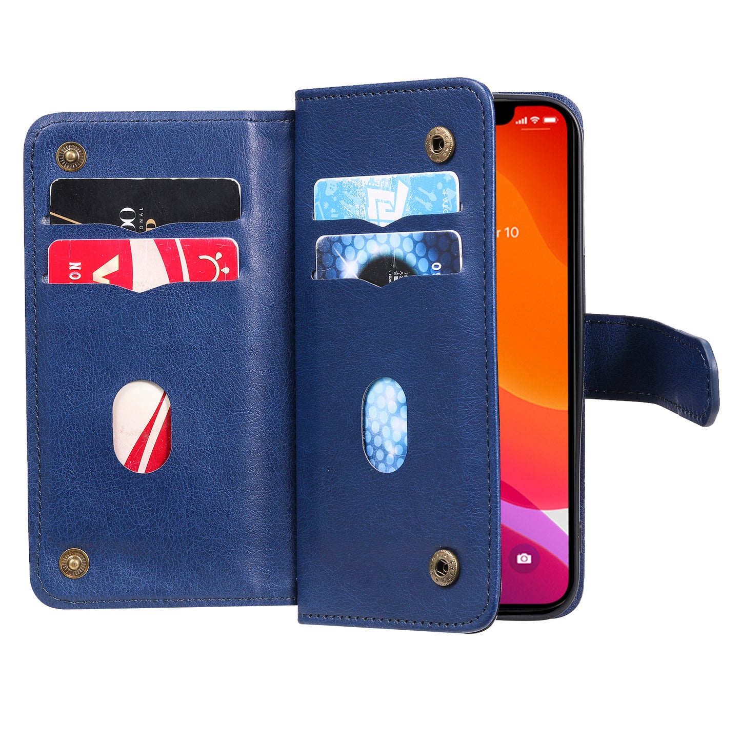 For iPhone 13 Pro 6.1 inch KT Multi-functional Series-1 Large Capacity Phone Cover Stand Shell with Multiple Card Slots Wallet Design